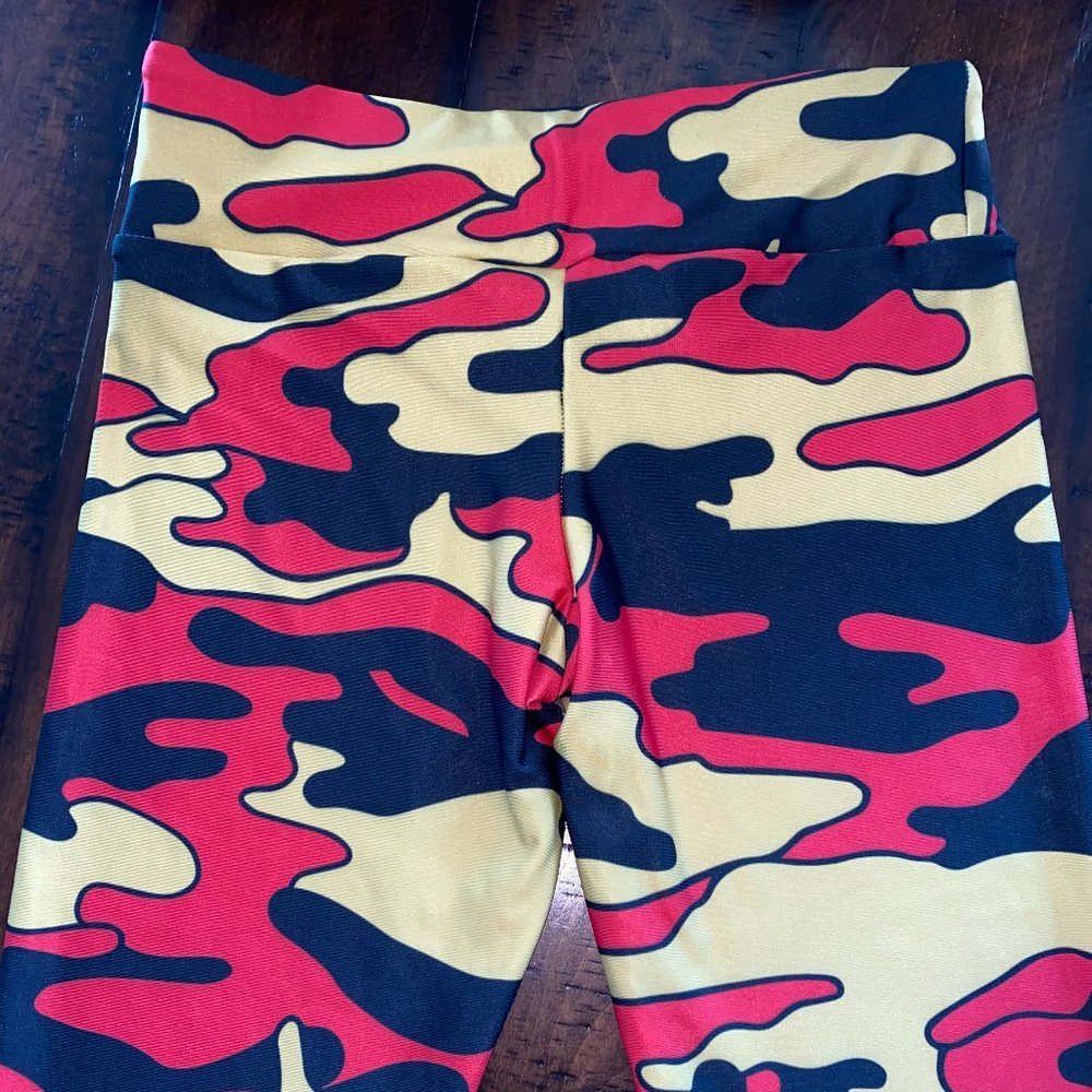 Red, Black, and Yellow Camo Print UMD Tailgate Leggings Corey Paige Brand